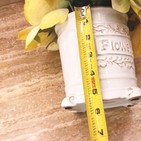 Luxury Home Decor Silk Roses & Aeoniums in White Base Floral Arrangement - Picture 13 of 14